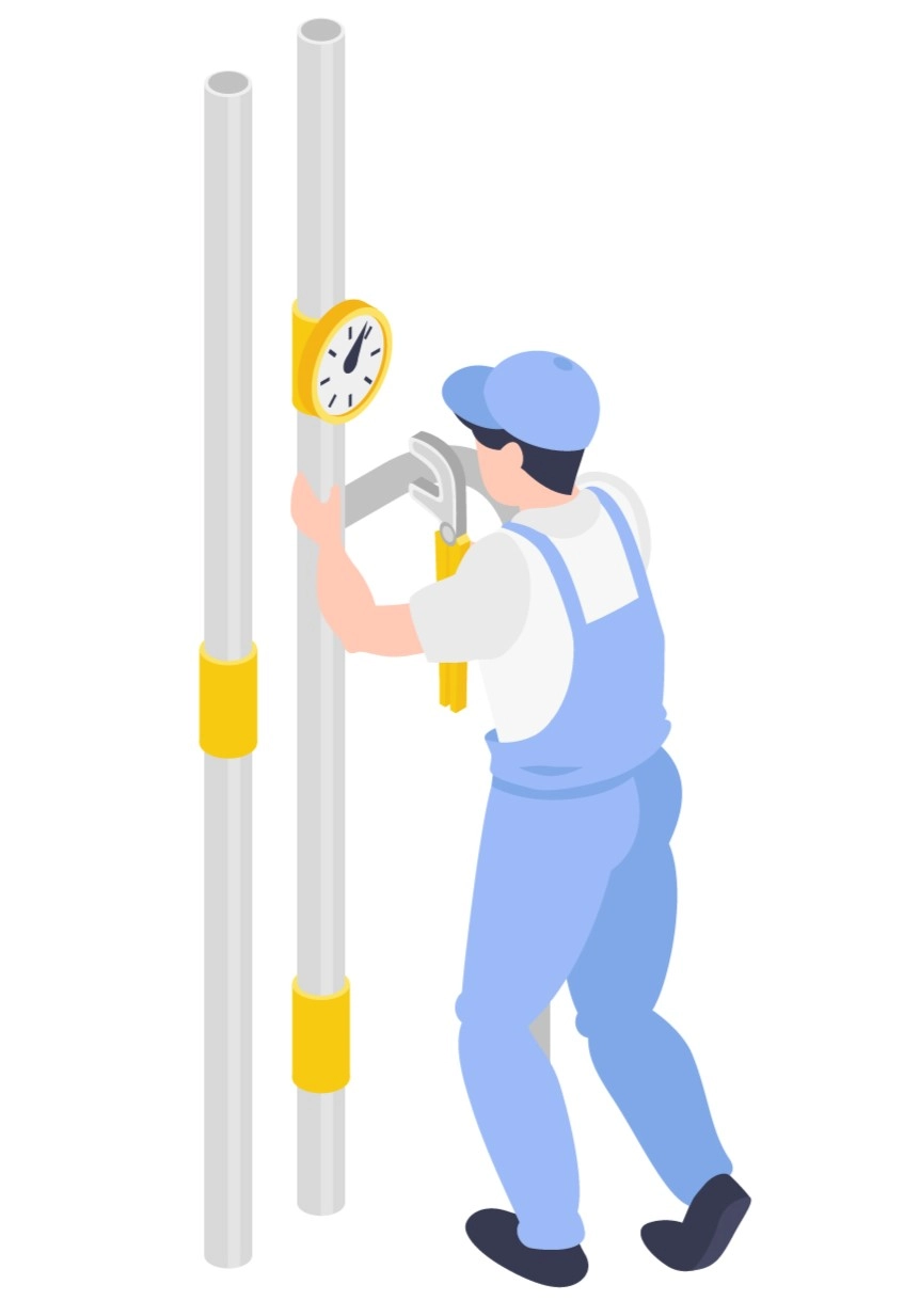 graphic art of plumber working on pipes